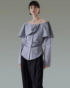 Frilled Collar Stripe Shirt UNS0013