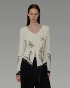 V-Neck Hand-Paint Long Sleeve Top UNS0034