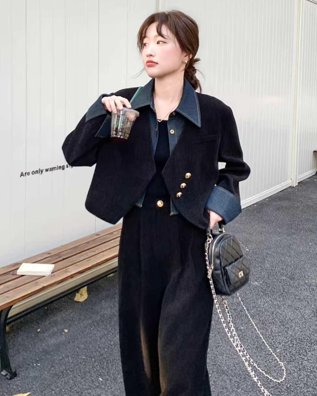 Denim Layered Style Jacket / Wide Pants QAZ0003