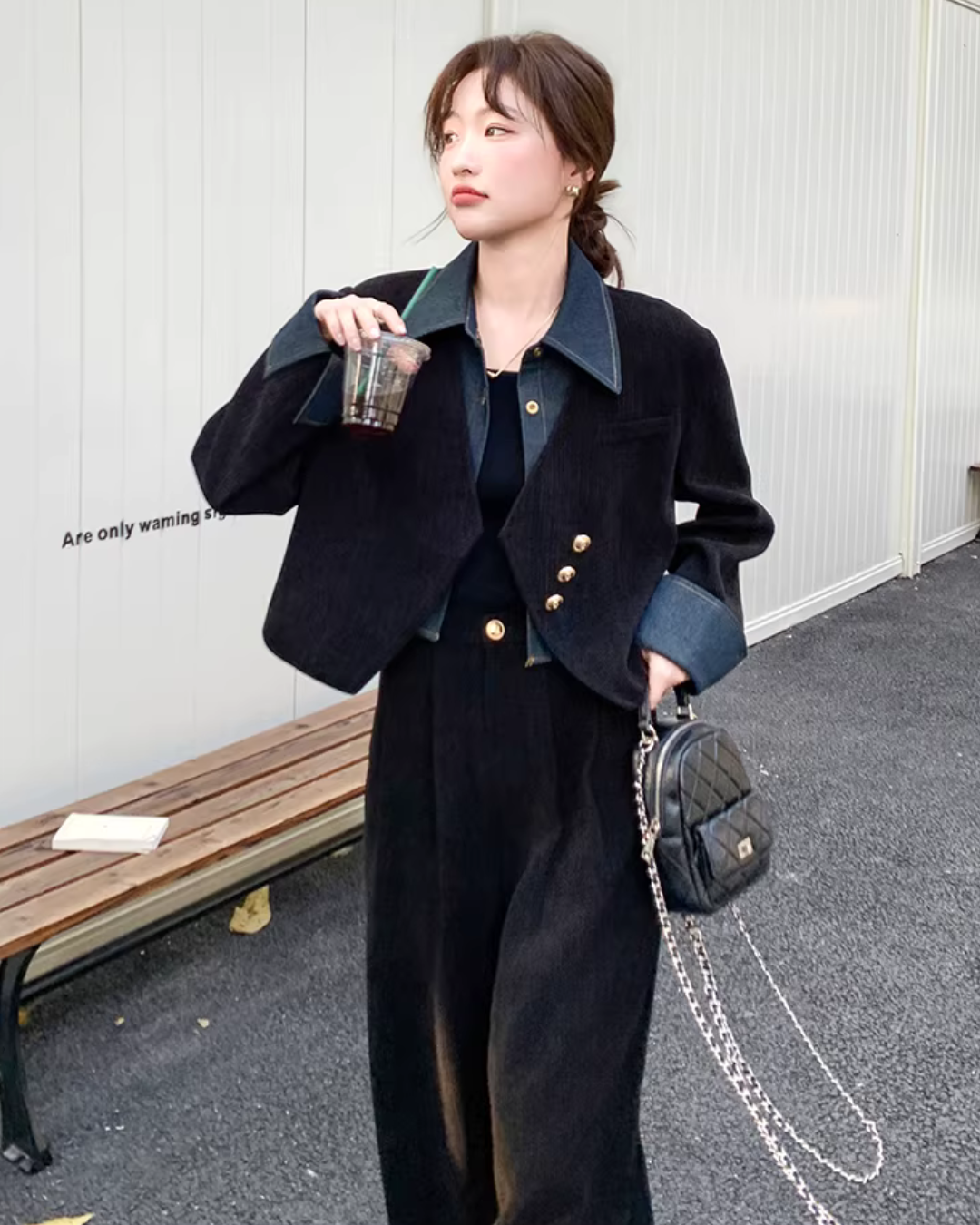 Denim Layered Style Jacket / Wide Pants QAZ0003