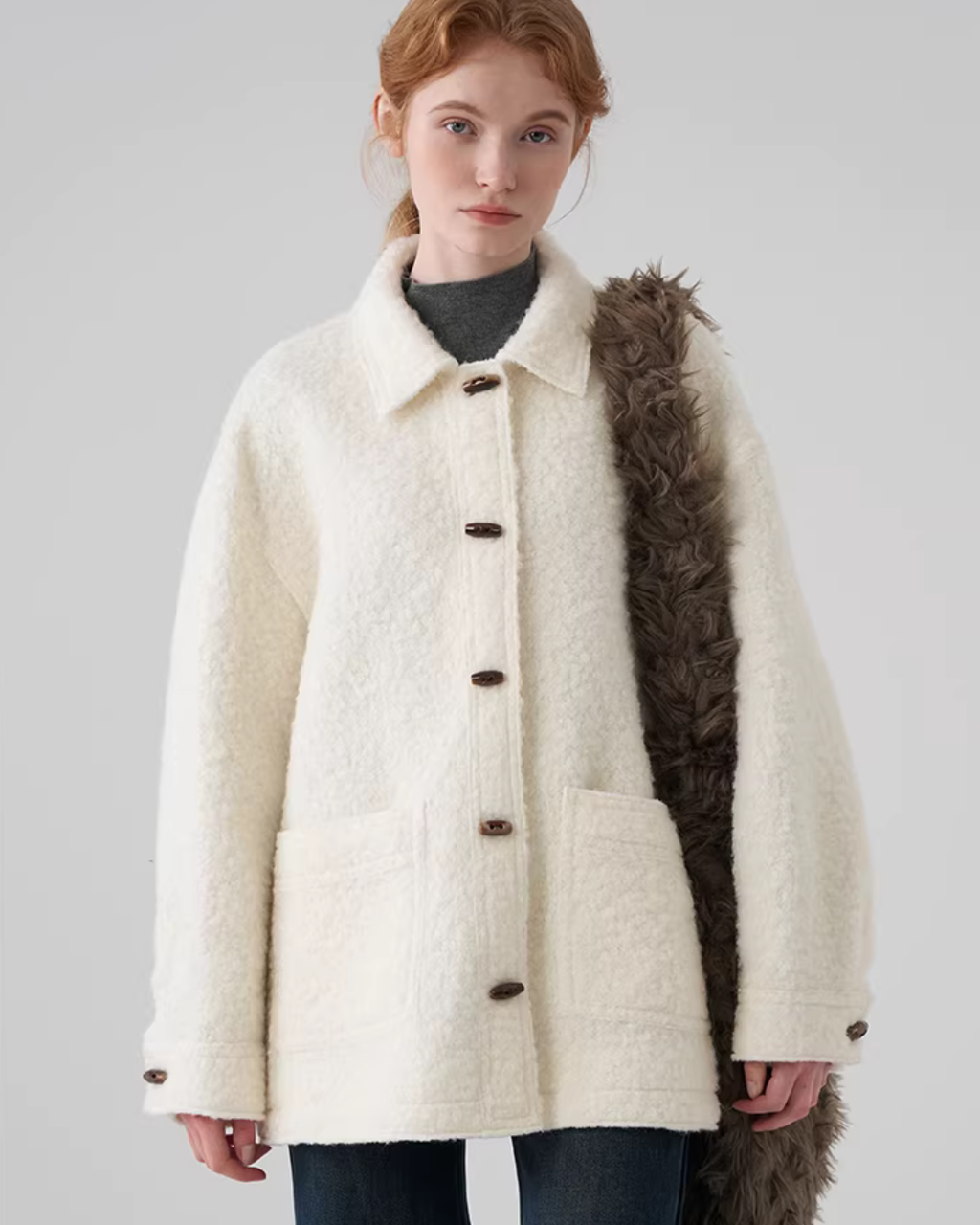 Fluffy Wool Duffle Coat JIU0047