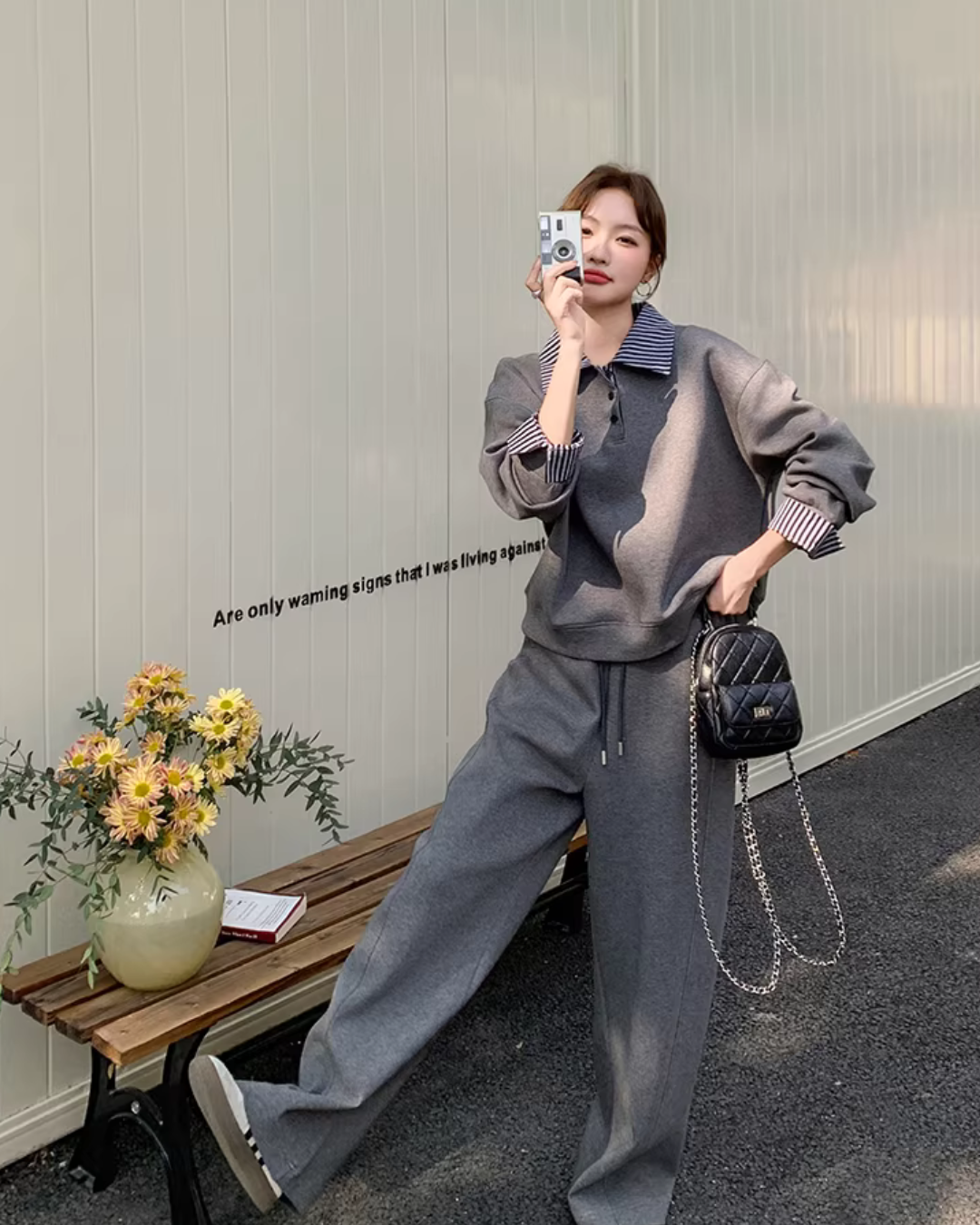 Stripe Switching Sweatshirt / Wide Pants QAZ0085