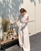 V-Neck Linen Vest / Wide Pants QAZ0091