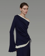 One-Shoulder Knit Top / Casual Pants / Draped Skirt UNS0023