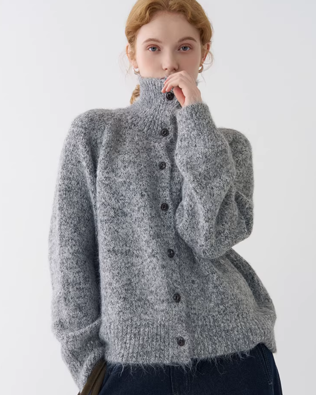 Stand Neck Knit Cardigan JIU0043