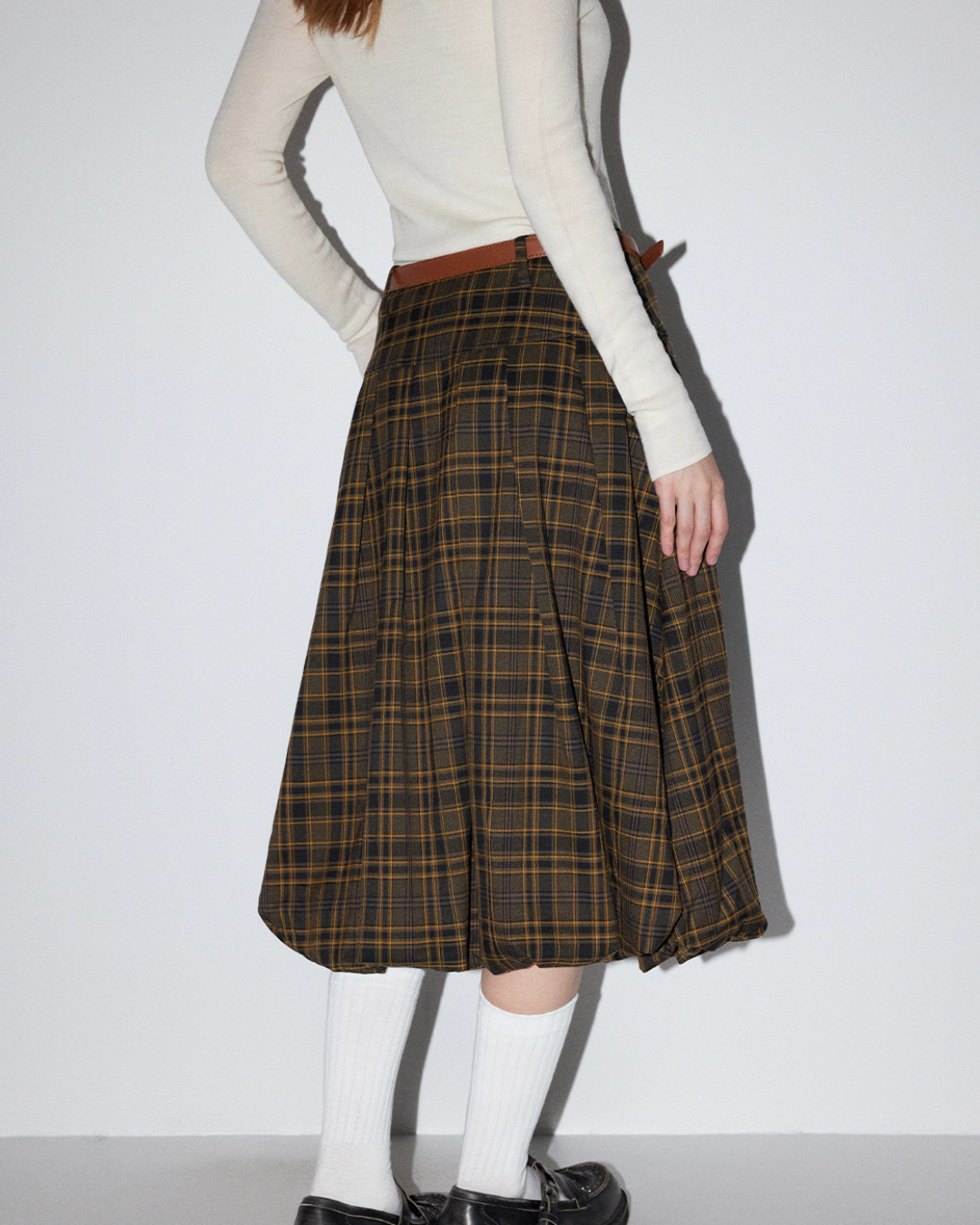 Vintage Brown Plaid Pleated Skirt MDB0004