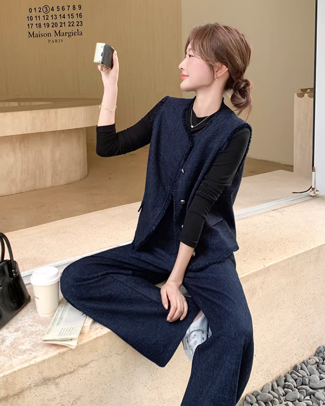 Silver Button Tweed Vest / Wide Pants QAZ0047