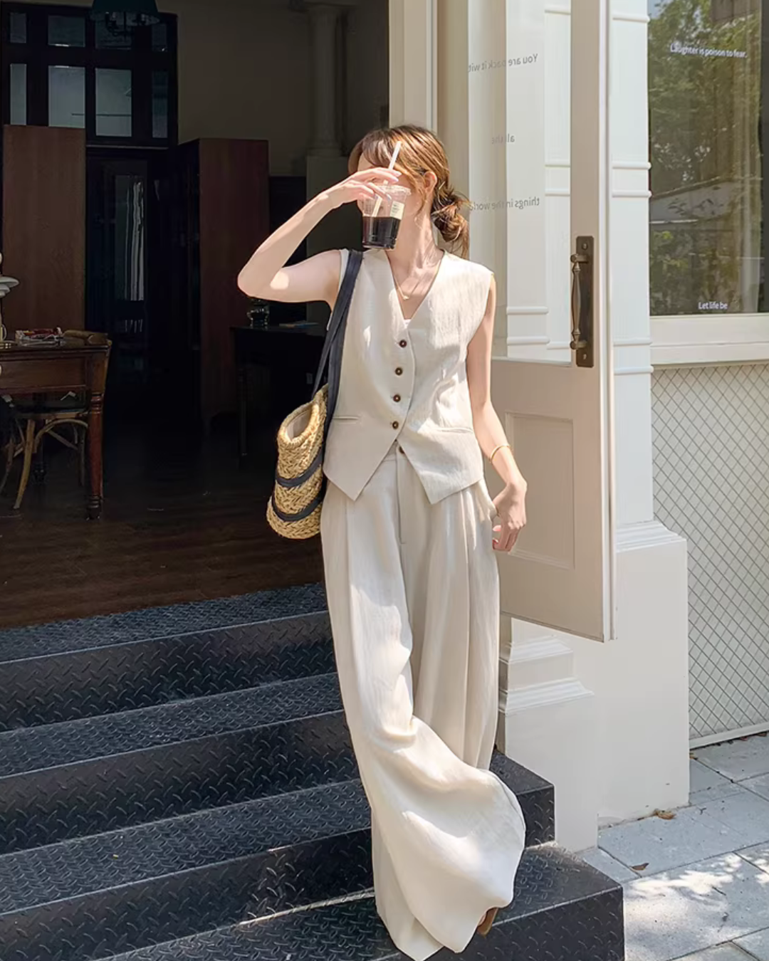 Linen V-neck Vest / Wide Pants QAZ0089