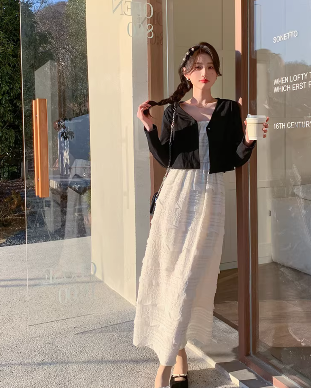 Square Neck Dress / No-Collar Short Jacket / Short-Sleeve T-Shirt QAZ0077