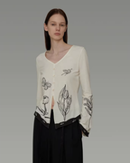 V-Neck Hand-Paint Long Sleeve Top UNS0034