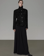 Stand Collar Black Coat UNS0024