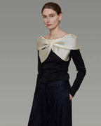 Ribbon Collar Elegant Top UNS0012