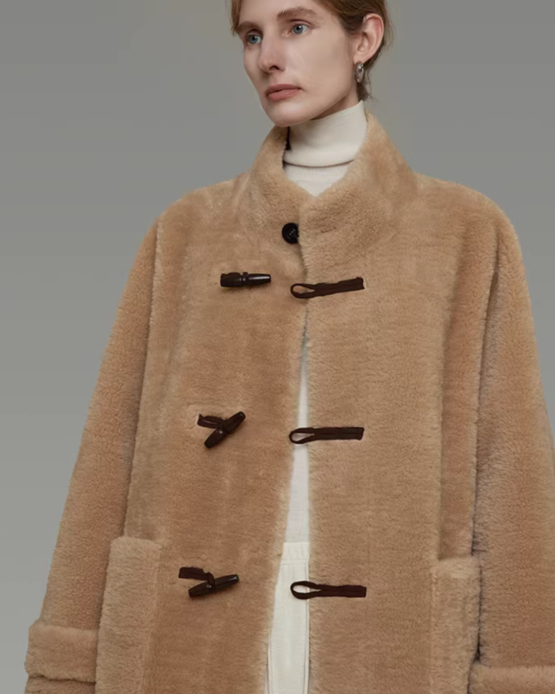 Stand Collar Toggle Fur Coat UNS0002