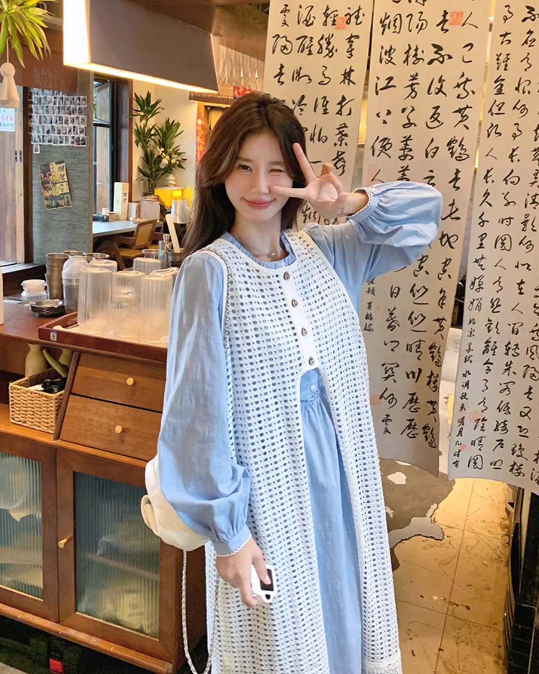 Shirt Dress / Knit Long Vest QAZ0086