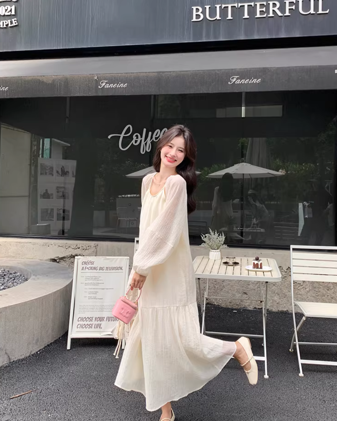 Crochet-style Long Dress / Puff Sleeve Long Dress QAZ0072