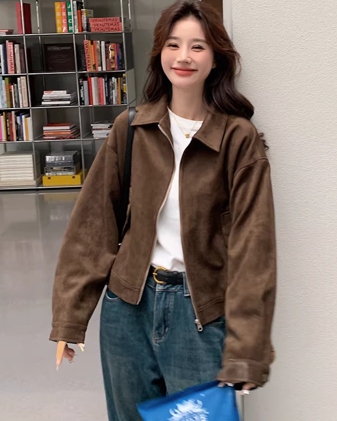 Vintage-Suede Zip-Up Jacket QAZ0083