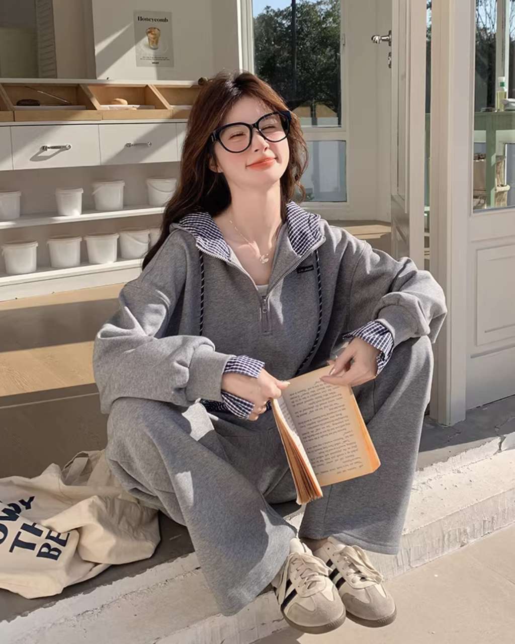 Gingham Check Half-Zip Hoodie / Wide Pants QAZ0065