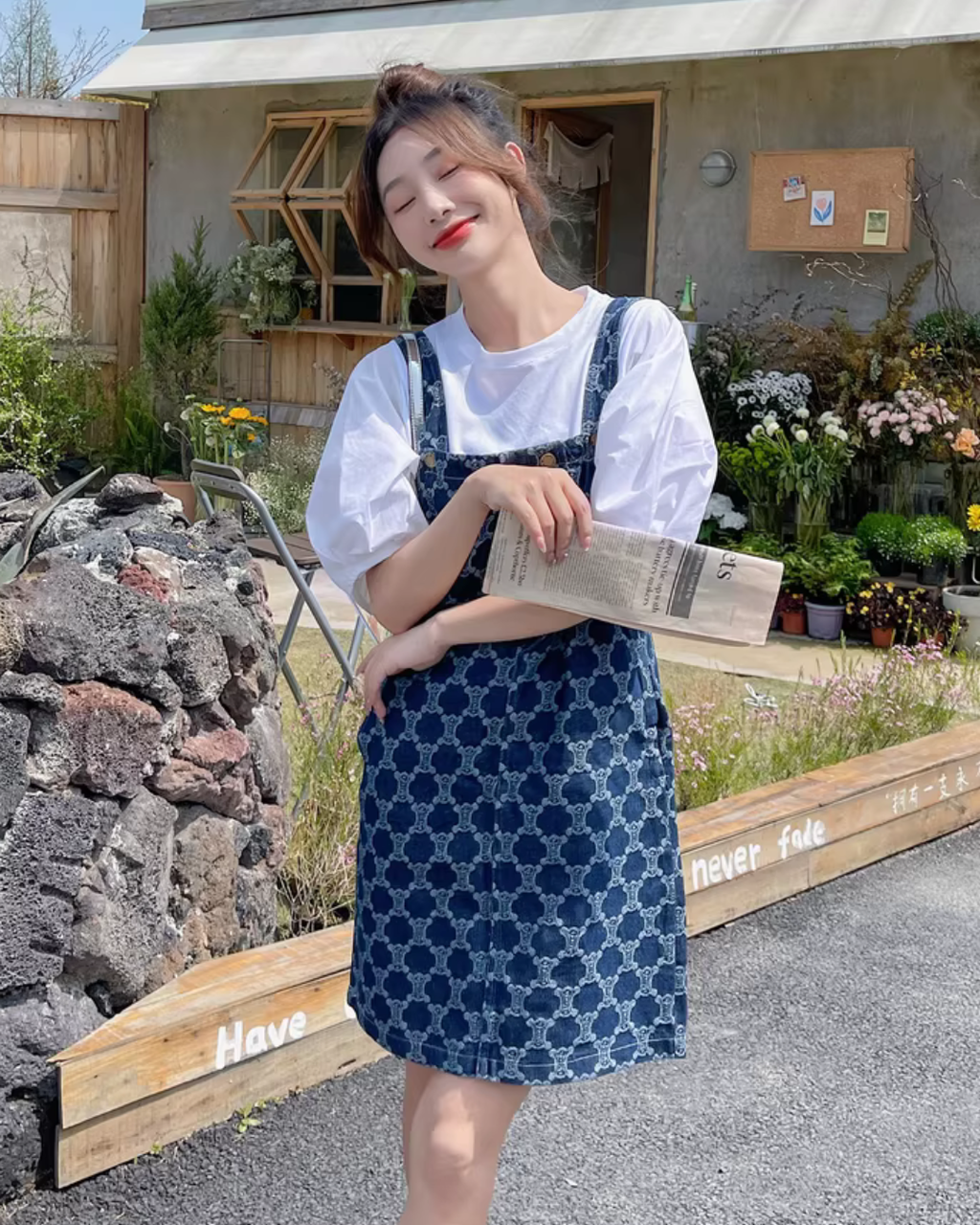 All-Over Print Denim Overall Skirt QAZ0094