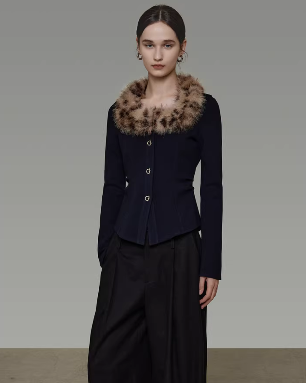 Fur Collar Slim Short Top UNS0040