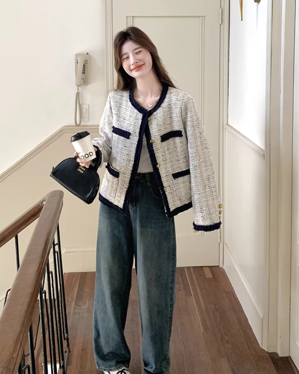Gold Button Tweed Jacket QAZ0036