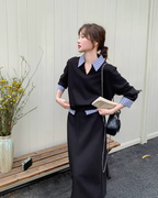 Key Neck Layered Style Top / Midi Skirt QAZ0054