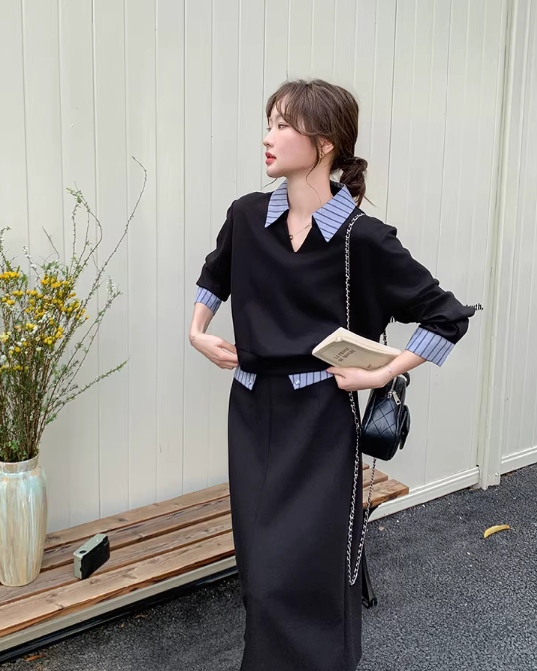 Key Neck Layered Style Top / Midi Skirt QAZ0054