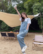 White Short-Sleeve T-Shirt / Denim Overalls QAZ0092