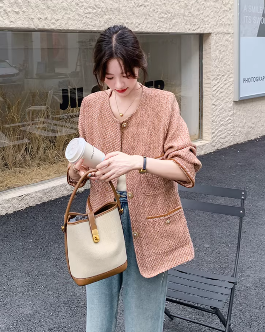 Retro Pink Tweed Jacket QAZ0011