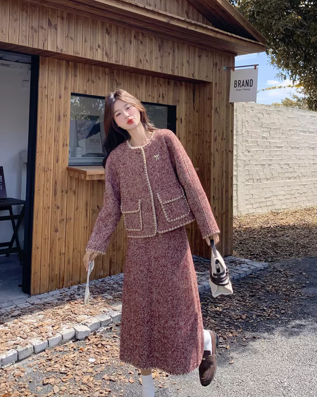 Red Wool Tweed Jacket / Long Skirt QAZ0046