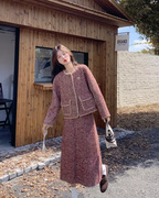 Red Wool Tweed Jacket / Long Skirt QAZ0046