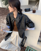 Stripe-Panel Leather Jacket QAZ0075