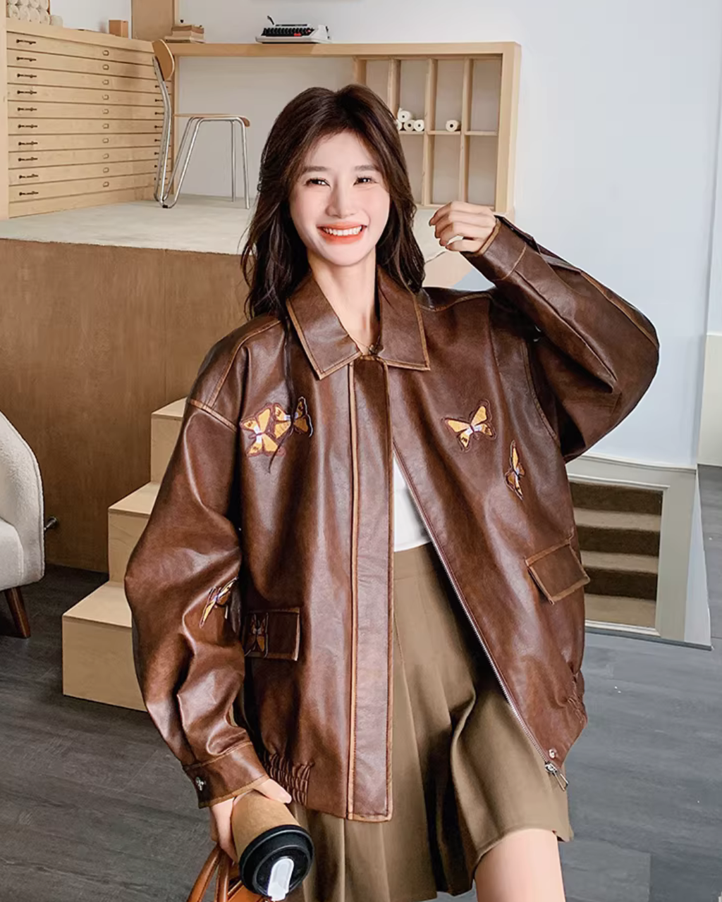 Retro Brown Leather Jacket QAZ0013