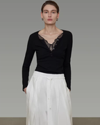 V-Neck Lace Slim Knit UNS0016