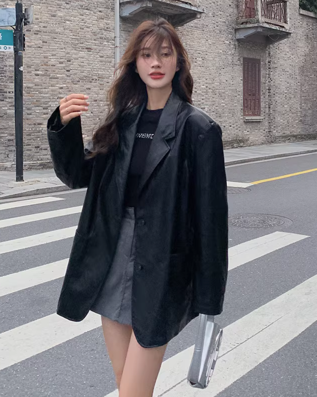 Fake Leather Oversized Jacket QAZ0055