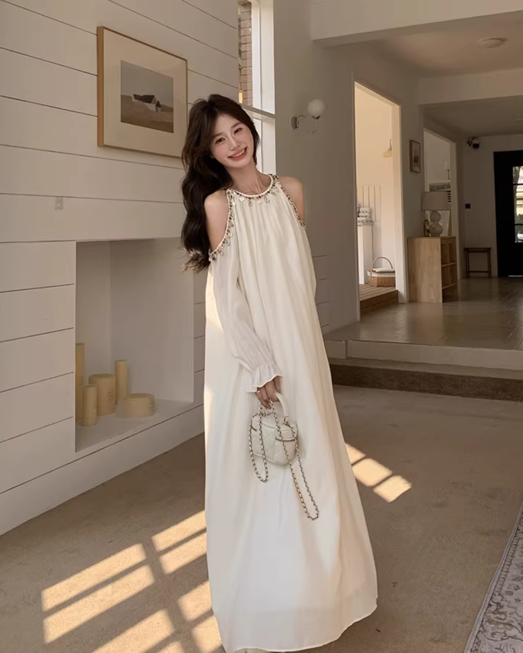 Shoulder Cut Chiffon Dress QAZ0059