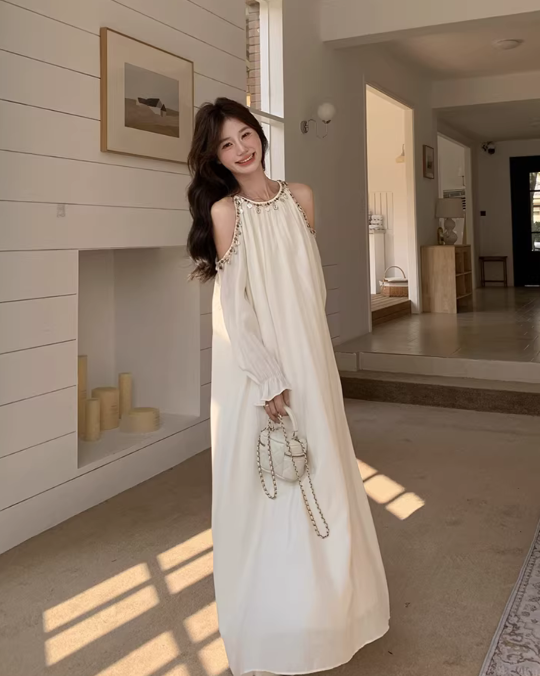 Shoulder Cut Chiffon Dress QAZ0059