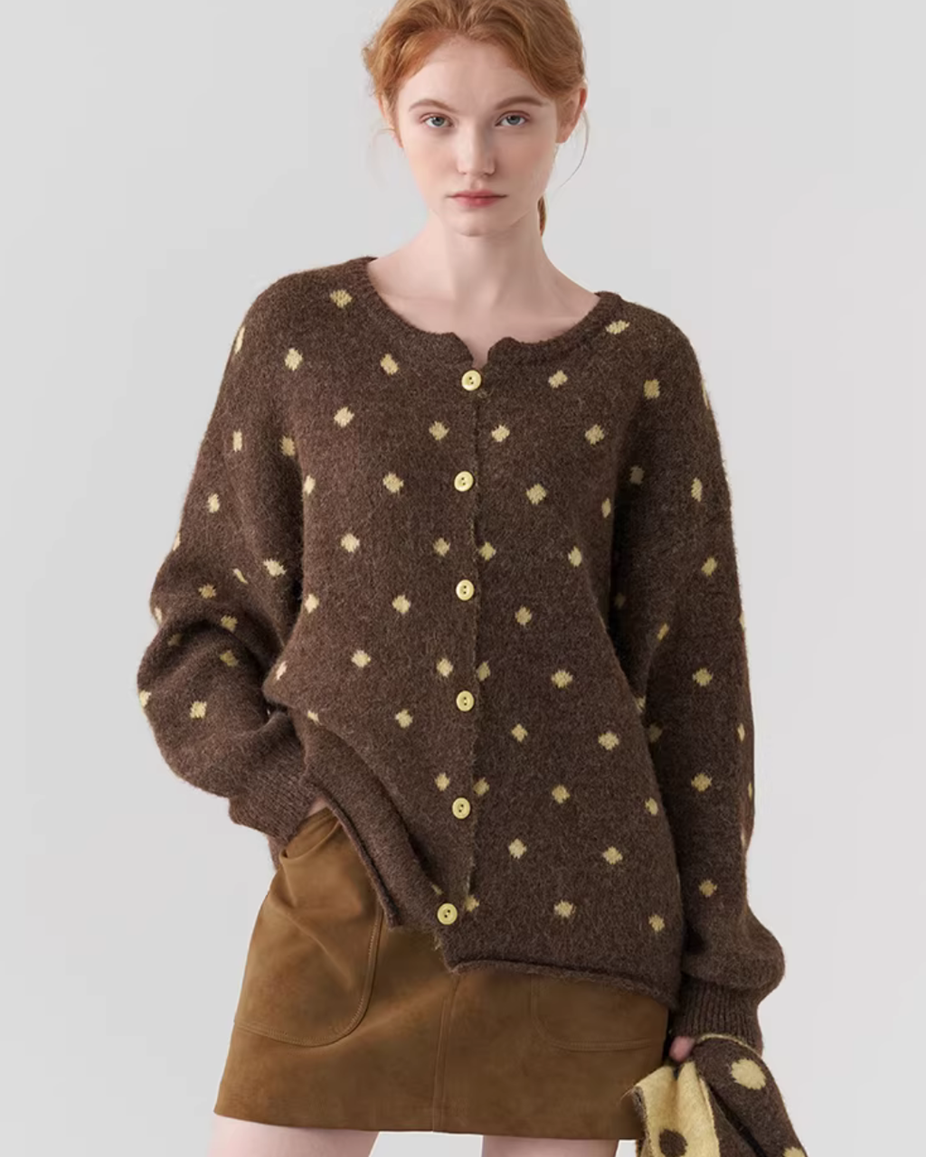 Polka Dot Knit Top with Scarf JIU0051