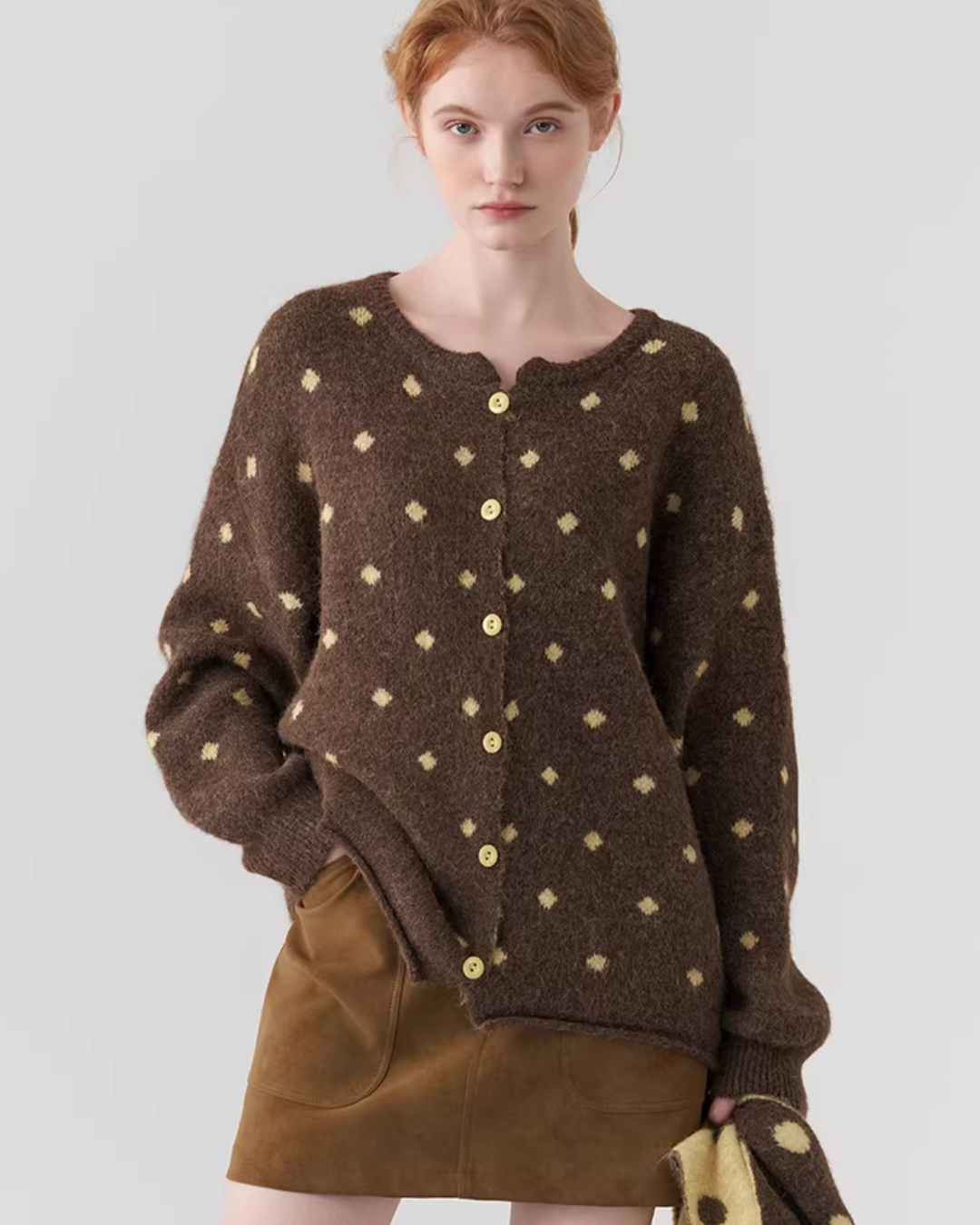 Polka Dot Knit Top with Scarf JIU0051