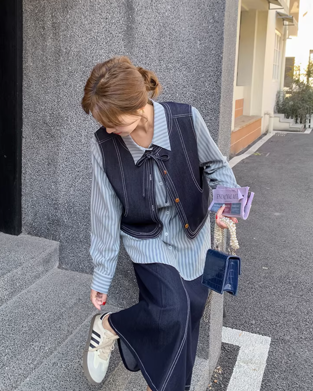 Stripe Shirt / Denim Vest / Denim Pants QAZ0012