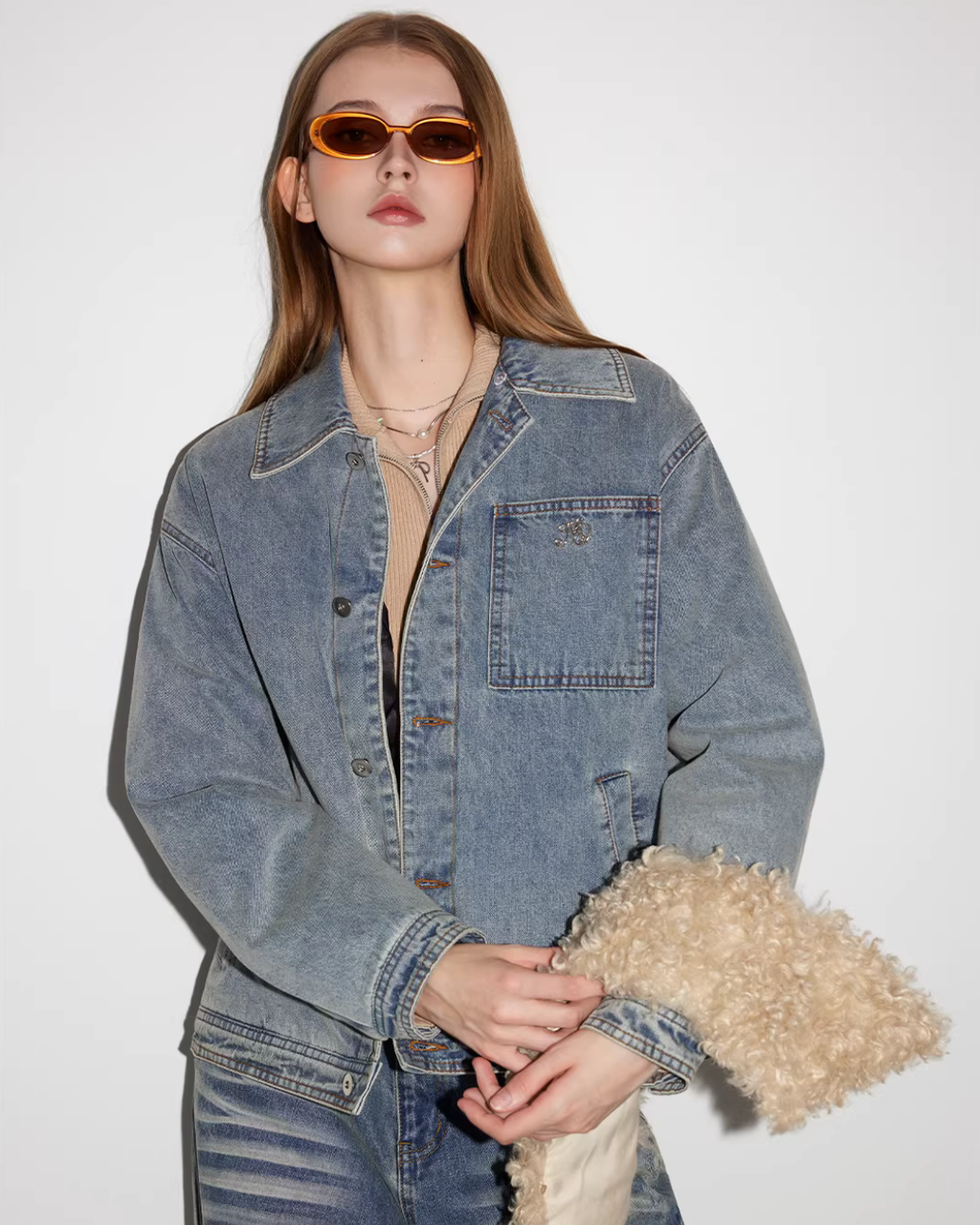 Fleece Collar Denim Jacket MDB0023