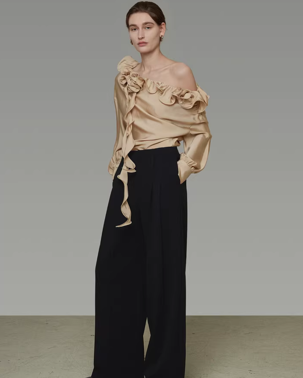 Lace Asymmetrical Satin Shirt UNS0048