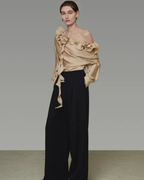 Lace Asymmetrical Satin Shirt UNS0048