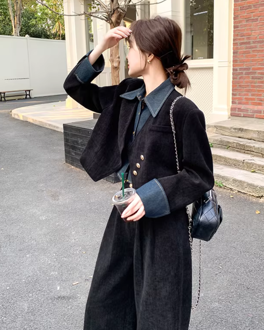 Denim Layered Style Jacket / Wide Pants QAZ0003