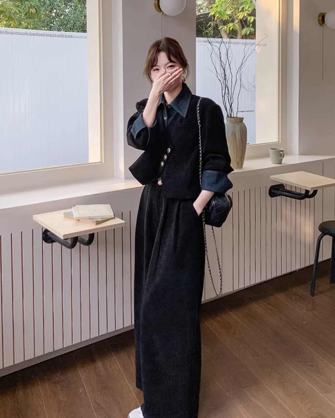 Denim Shirt Layered Style Jacket / Wide Pants QAZ0088