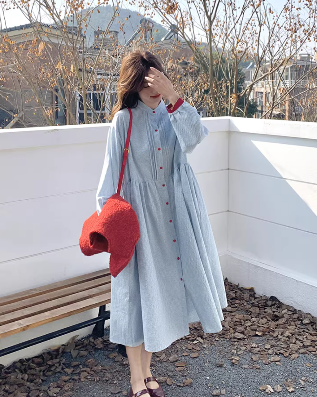 Red Vest / Layered Over Plaid Shirt Dress QAZ0005
