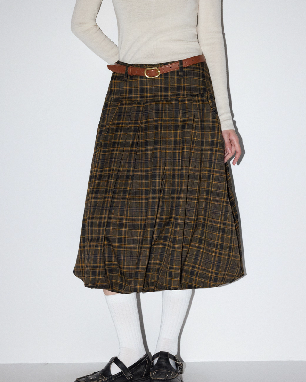 Vintage Brown Plaid Pleated Skirt MDB0004