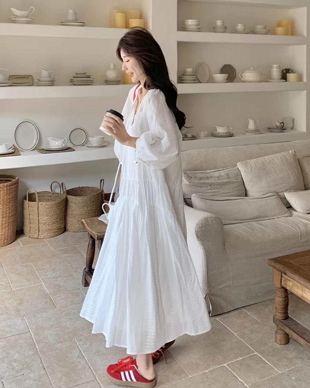 Cotton Voile Gather Dress QAZ0066