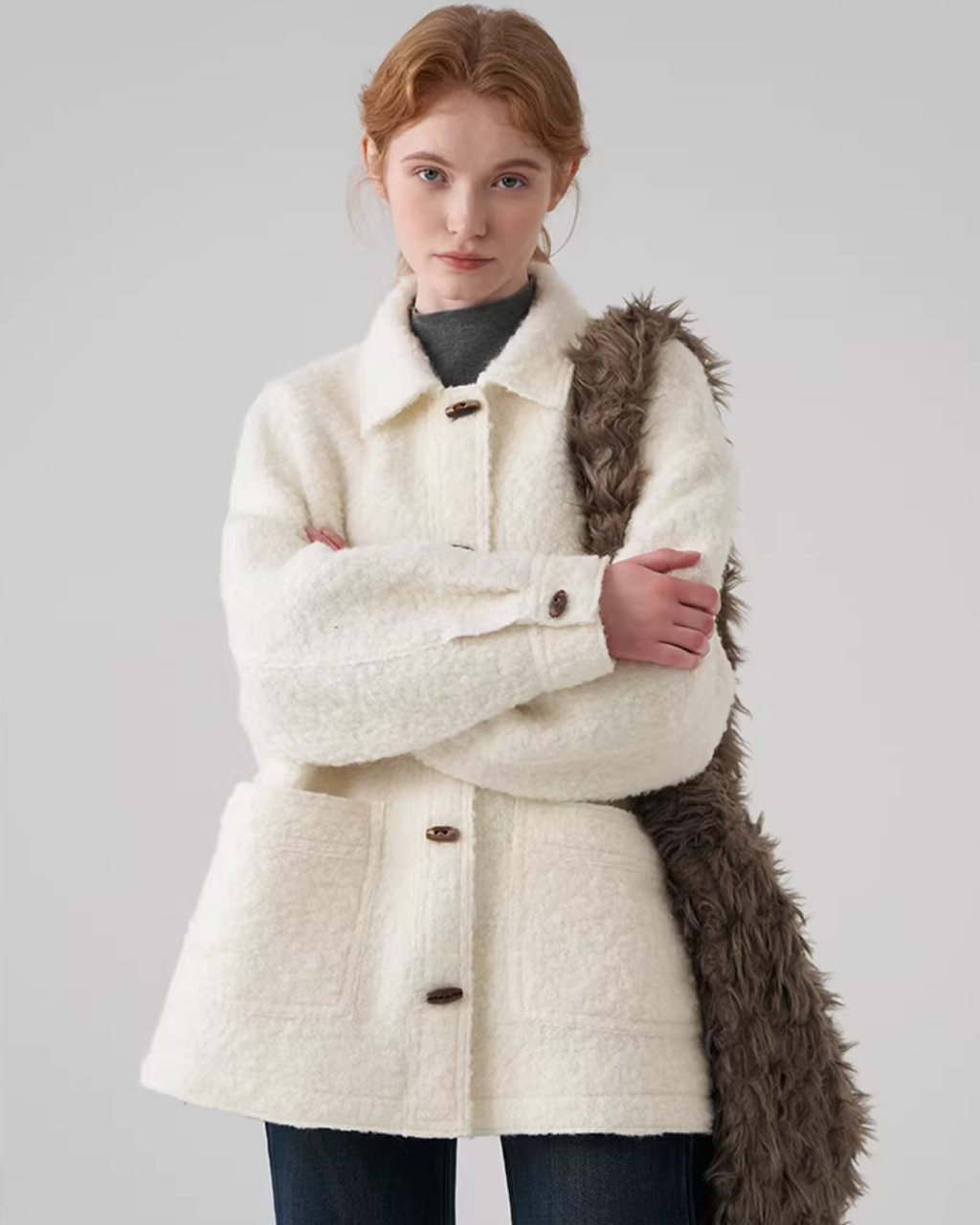 Fluffy Wool Duffle Coat JIU0047