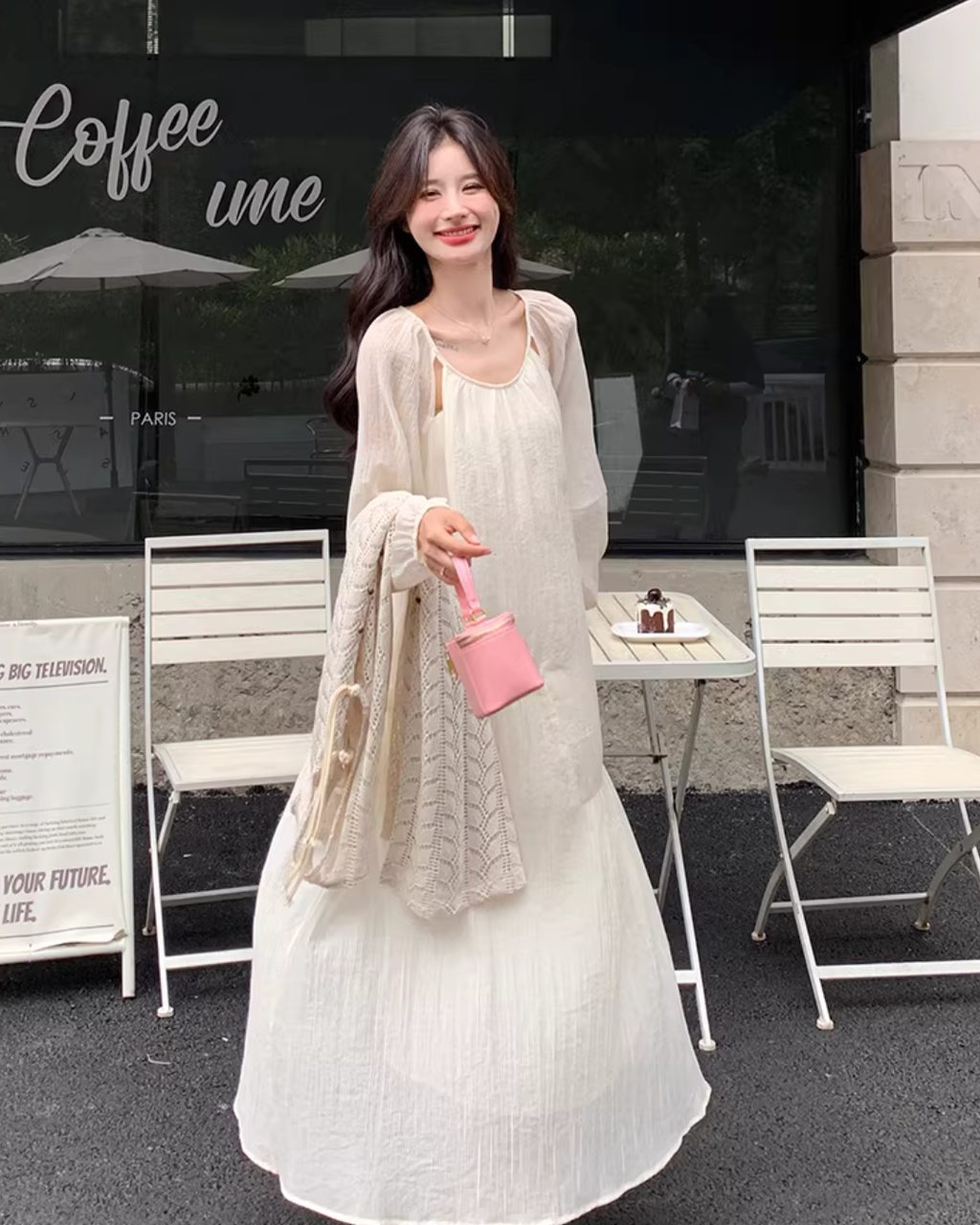 Crochet-style Long Dress / Puff Sleeve Long Dress QAZ0072
