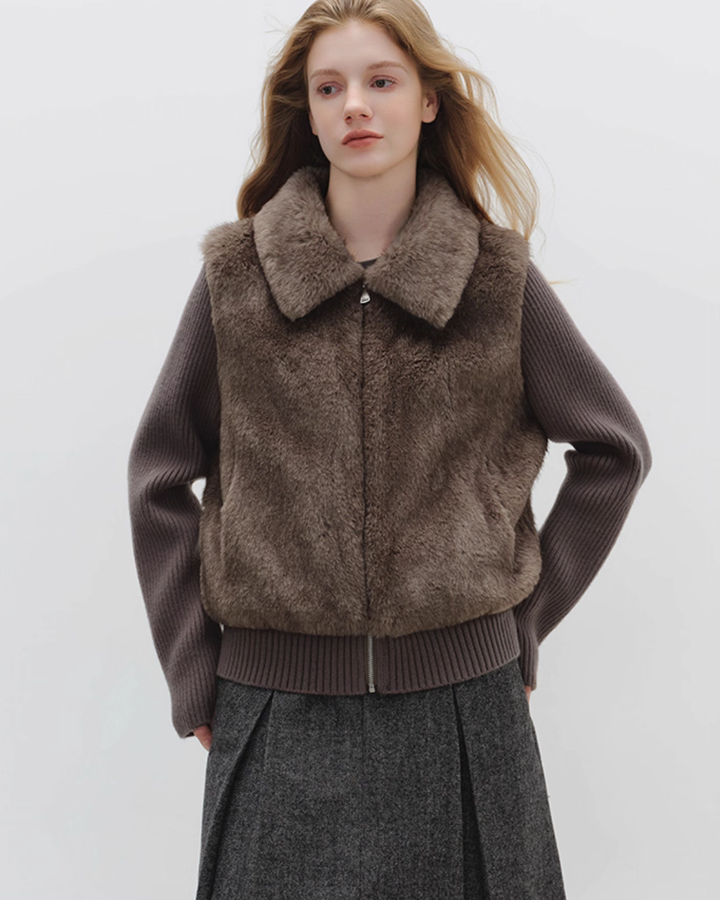 Fur Vest Docking Knit Zip BBG0003